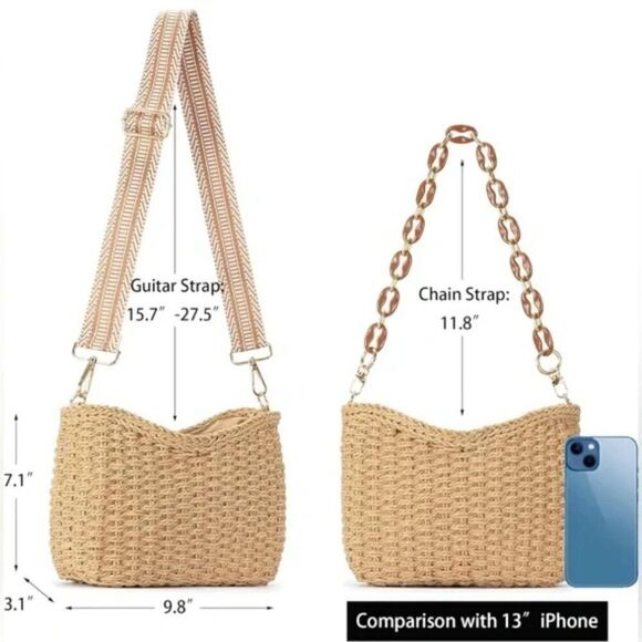 New Small Handmade Straw Pocketbook Crossbody Bag - Picture 9 of 10